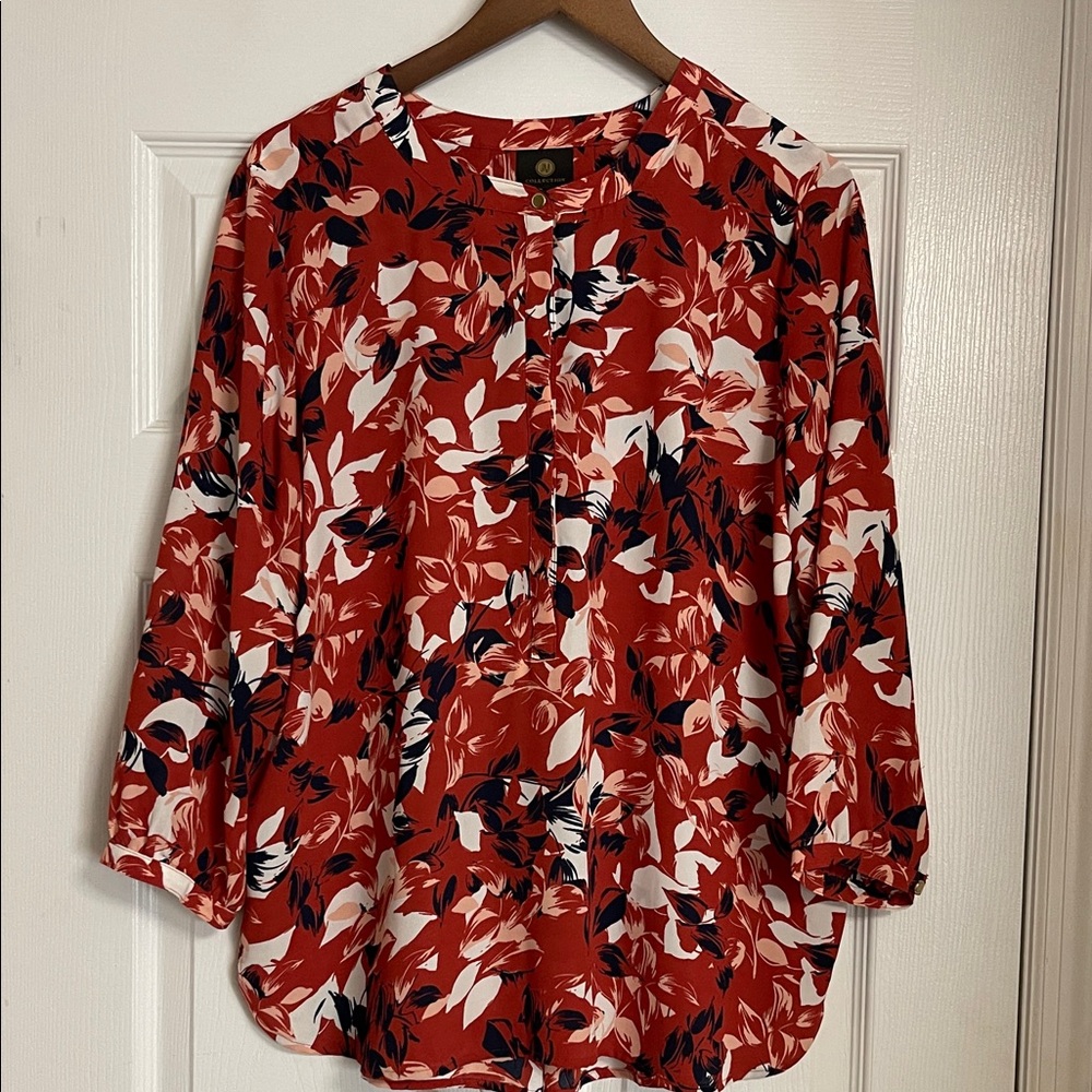 JM Collection Red Floral Blouse Size L